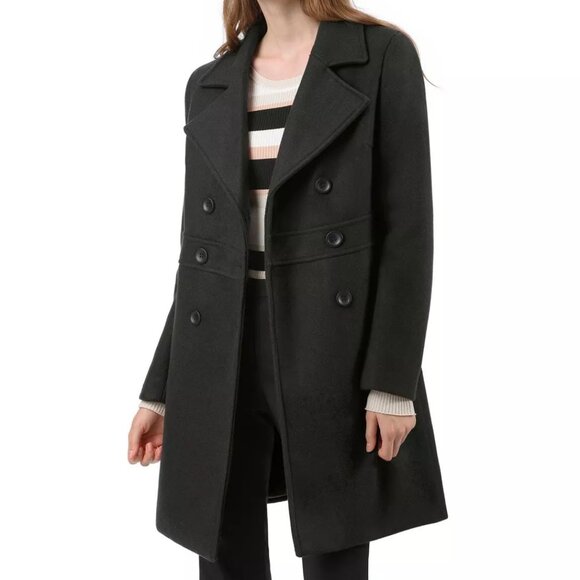 Allegra K Women's Notched Lapel Long Sleeves Double Breasted Mid-Length Coat - Picture 2 of 12